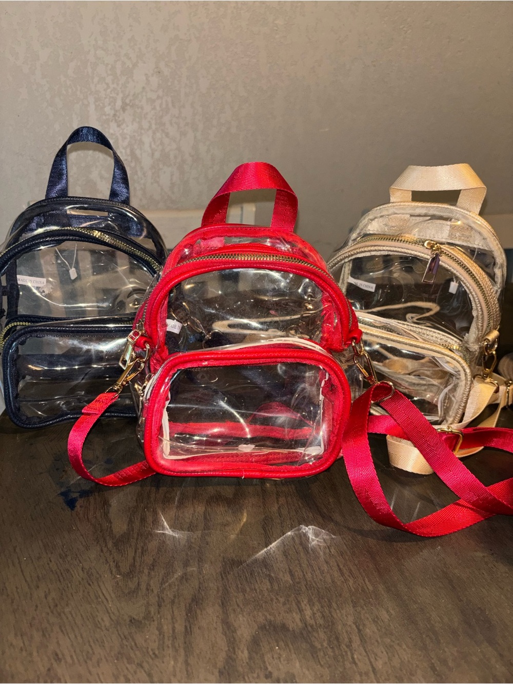Clear Mini Backpack Crossbody - Red